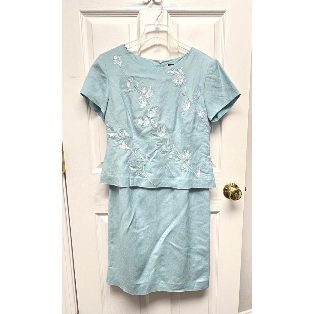 Vintage Ice Blue Linen Dress, Laura Fantini for Jeffrey & Dara, Women's Size 8
